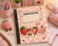 Pink notebook with cute strawberry and dessert character cover