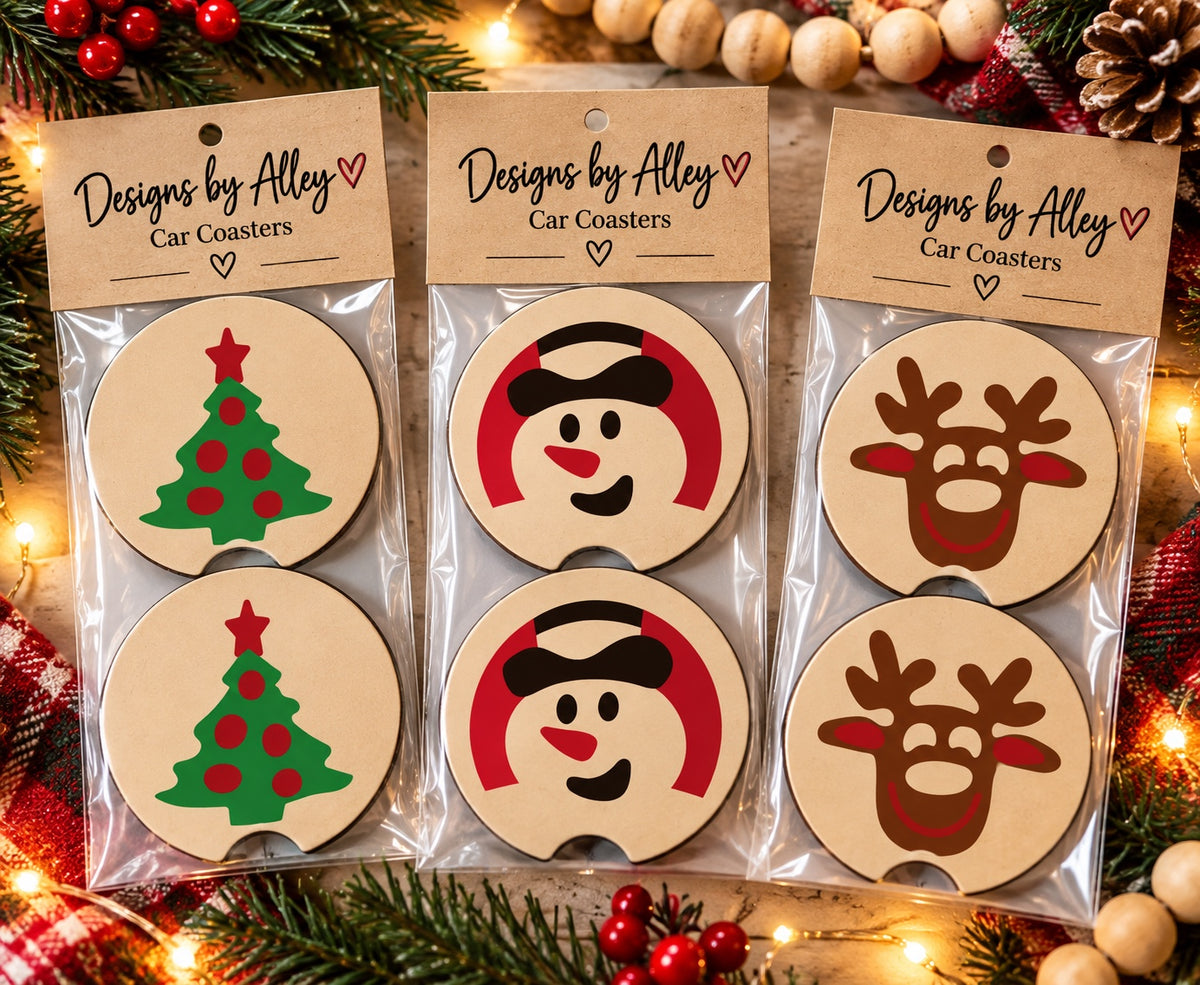 🎄 Christmas Car Coaster Sets | Tree, Snowman & Reindeer