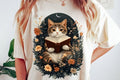 Bookish Cat Floral Graphic Tee design