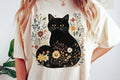 Floral Black Cat Graphic Tee design