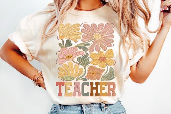 Retro Floral Teacher Graphic Tee design