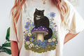 Black Cat Mushroom Garden Graphic Tee design