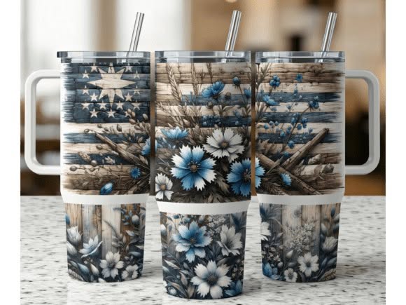 💙 Rustic Blue Floral 40 oz Tumbler