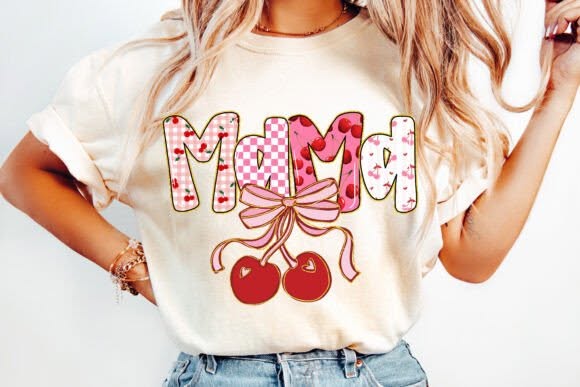 Mama Cherry Bow Graphic Tee design