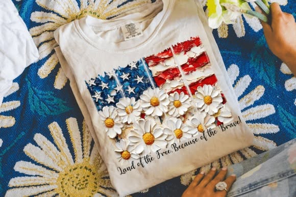 Land of the Free Floral Flag Graphic Tee design
