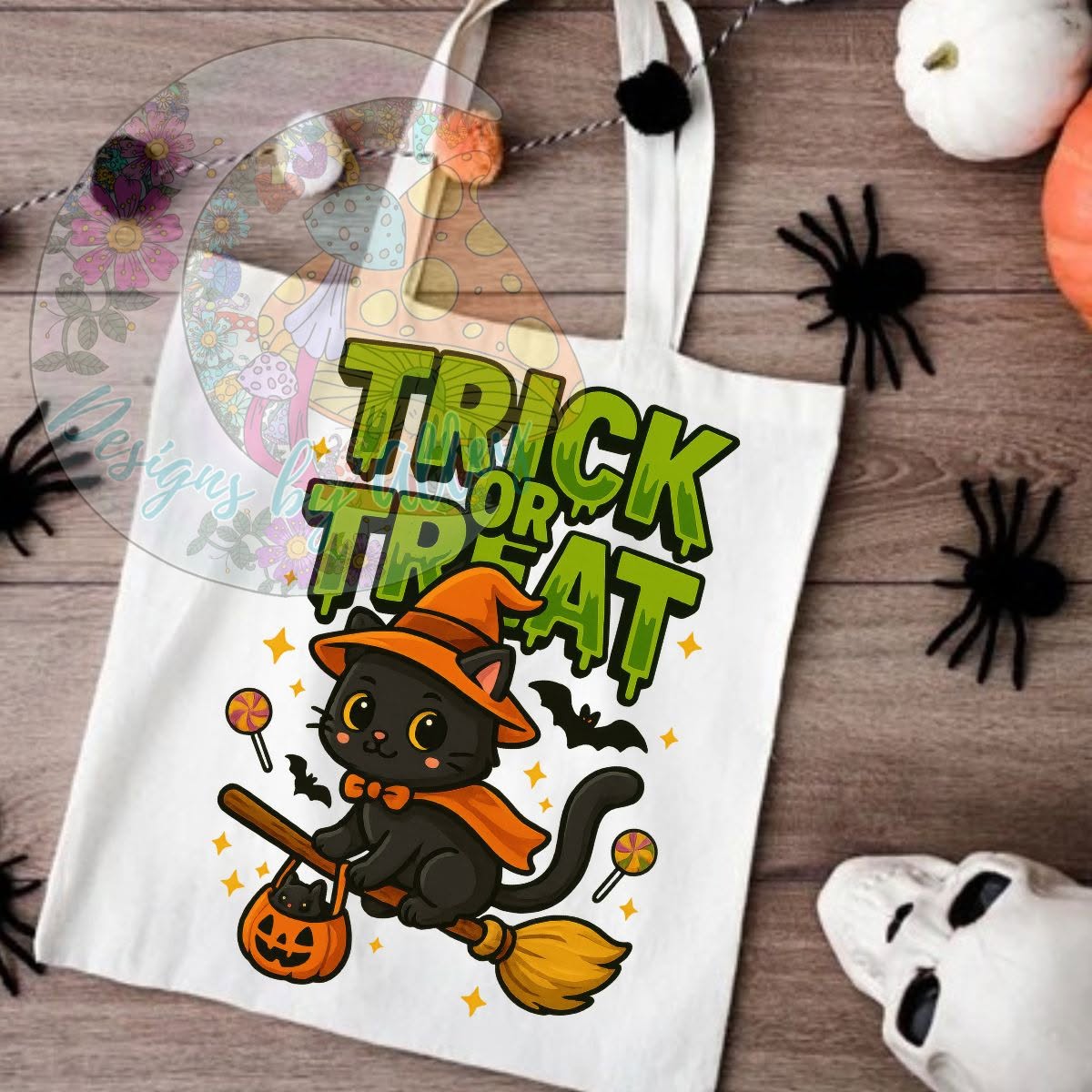 Black Cat Witch Halloween Trick or Treat Bag