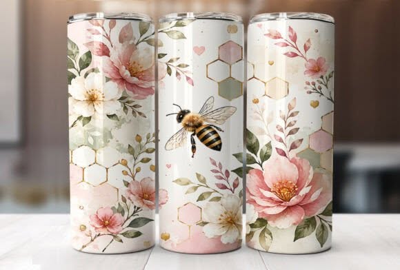 Honeybee and Blush Floral Tumbler