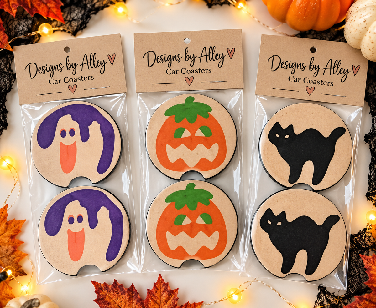 🎃 Halloween Car Coaster Sets | Ghost, Pumpkin & Black Cat