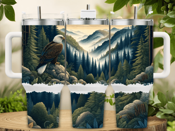 🦅 Bald Eagle & Mountain Forest 40 oz Tumbler