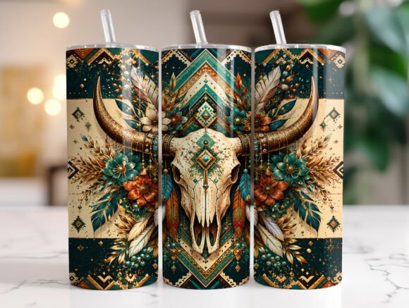 🤎 Boho Cow Skull Floral Tumbler