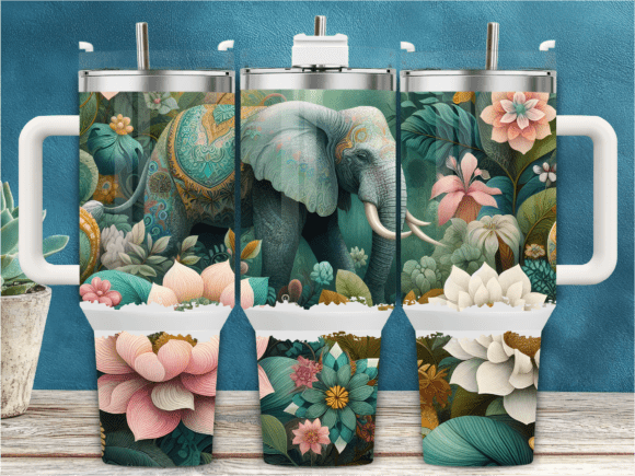 🐘 Boho Floral Elephant 40 oz Tumbler