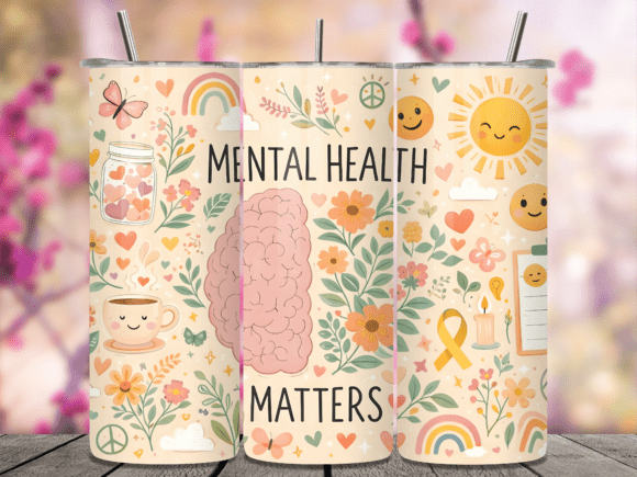 Mental Health Matters Floral Brain Tumbler