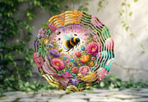 Floral Bee Wind Spinner