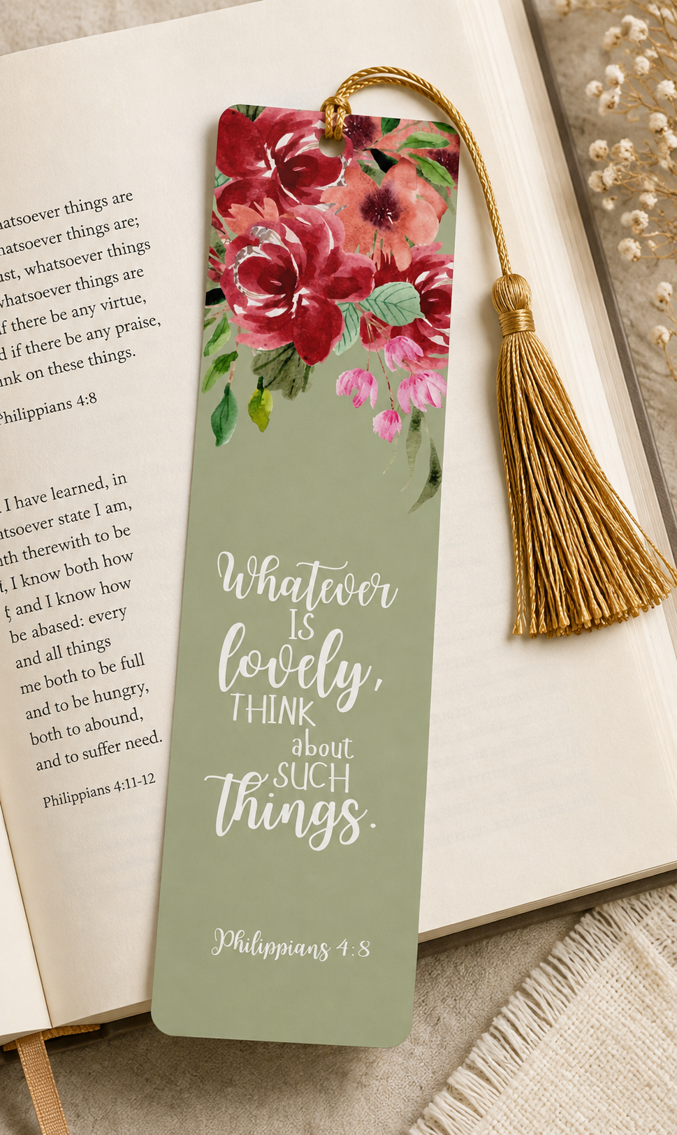 🌿 Whatever Is Lovely Floral Scripture Bookmark