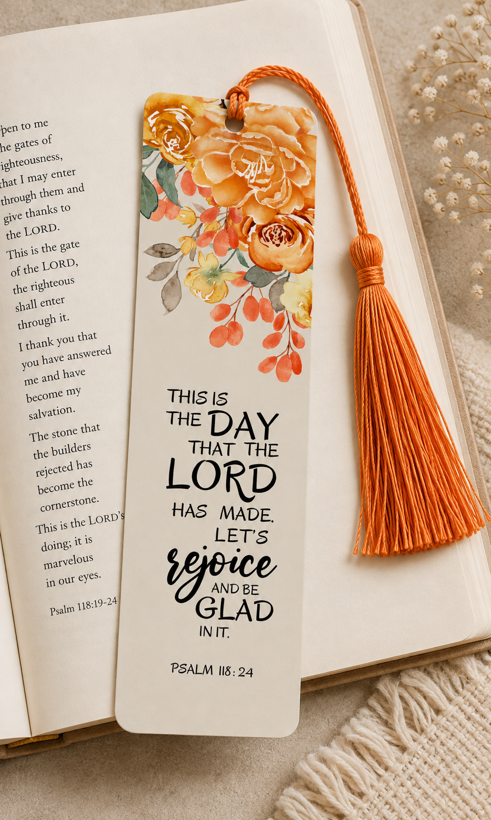 🍊 This Is the Day Floral Scripture Bookmark