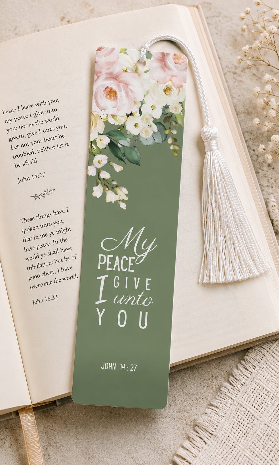 🌿 My Peace Floral Scripture Bookmark