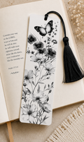 🖤 Black & White Butterfly Floral Bookmark