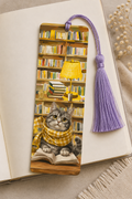 📚 Cozy Library Cat Bookmark with Lavender Tassel