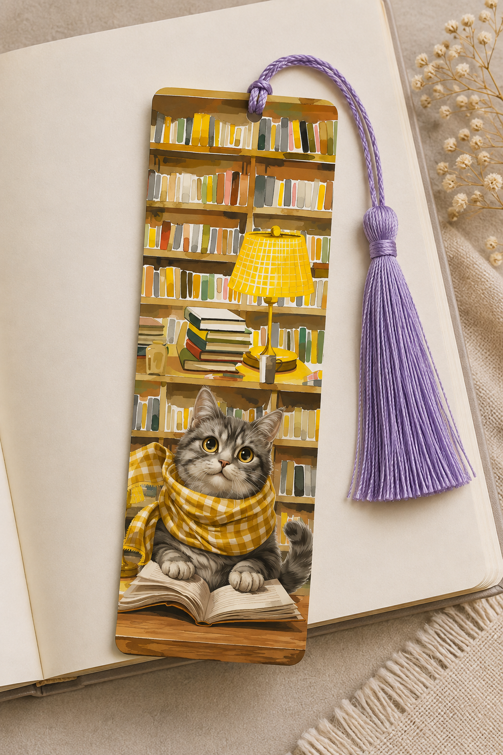 📚 Cozy Library Cat Bookmark with Lavender Tassel
