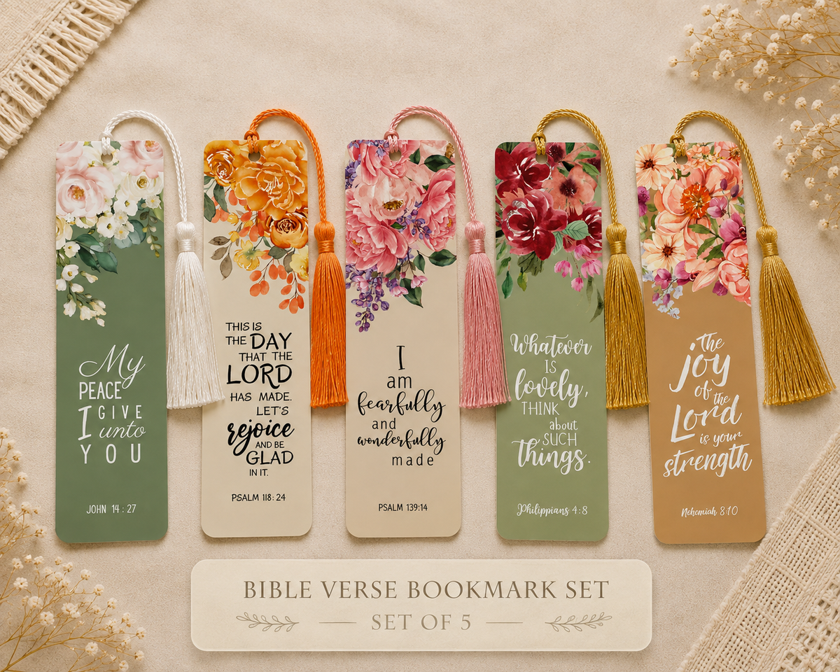 Floral Bible Verse Bookmark Set – 5 Pack with Tassels