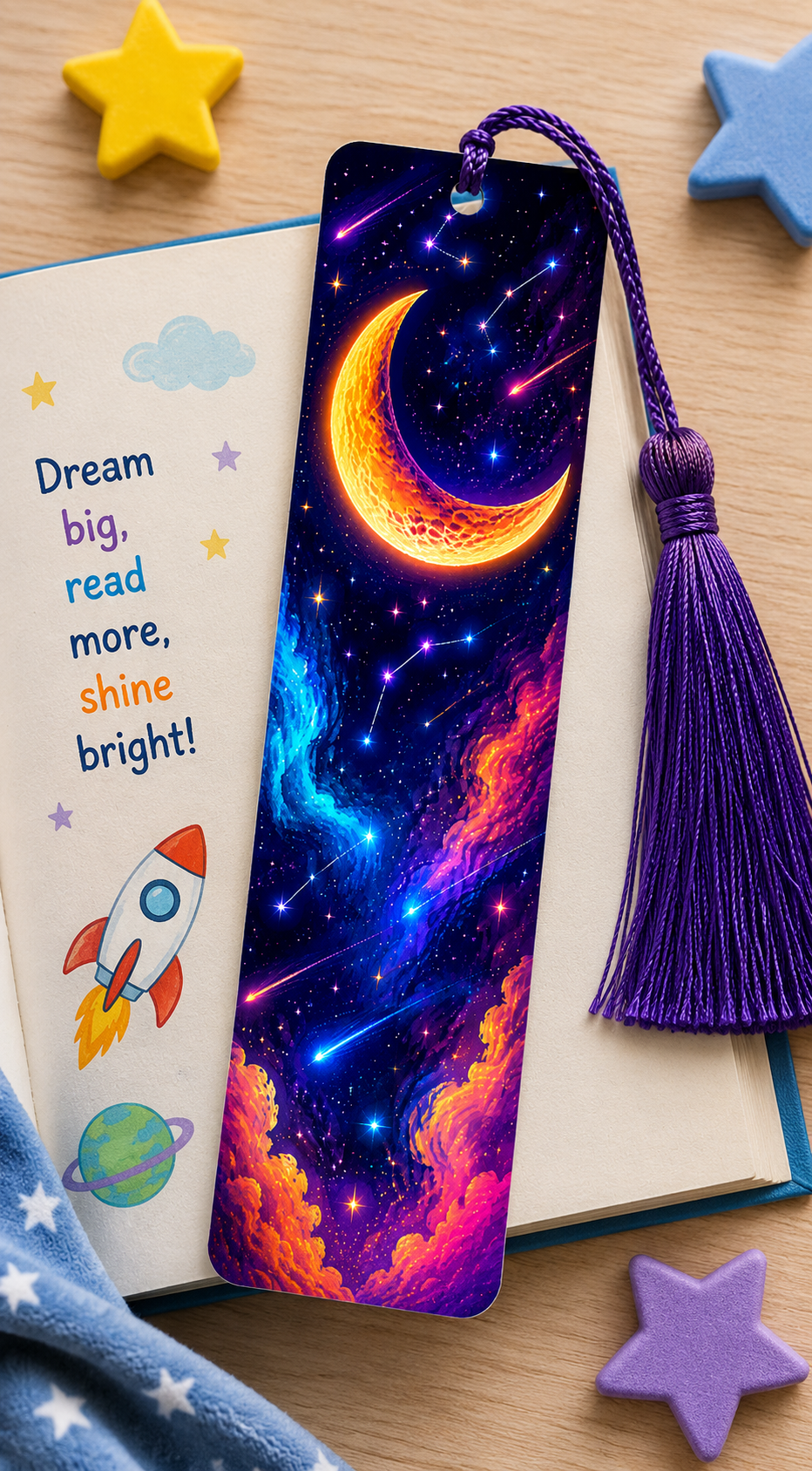 🌙 Cosmic Crescent Moon Bookmark