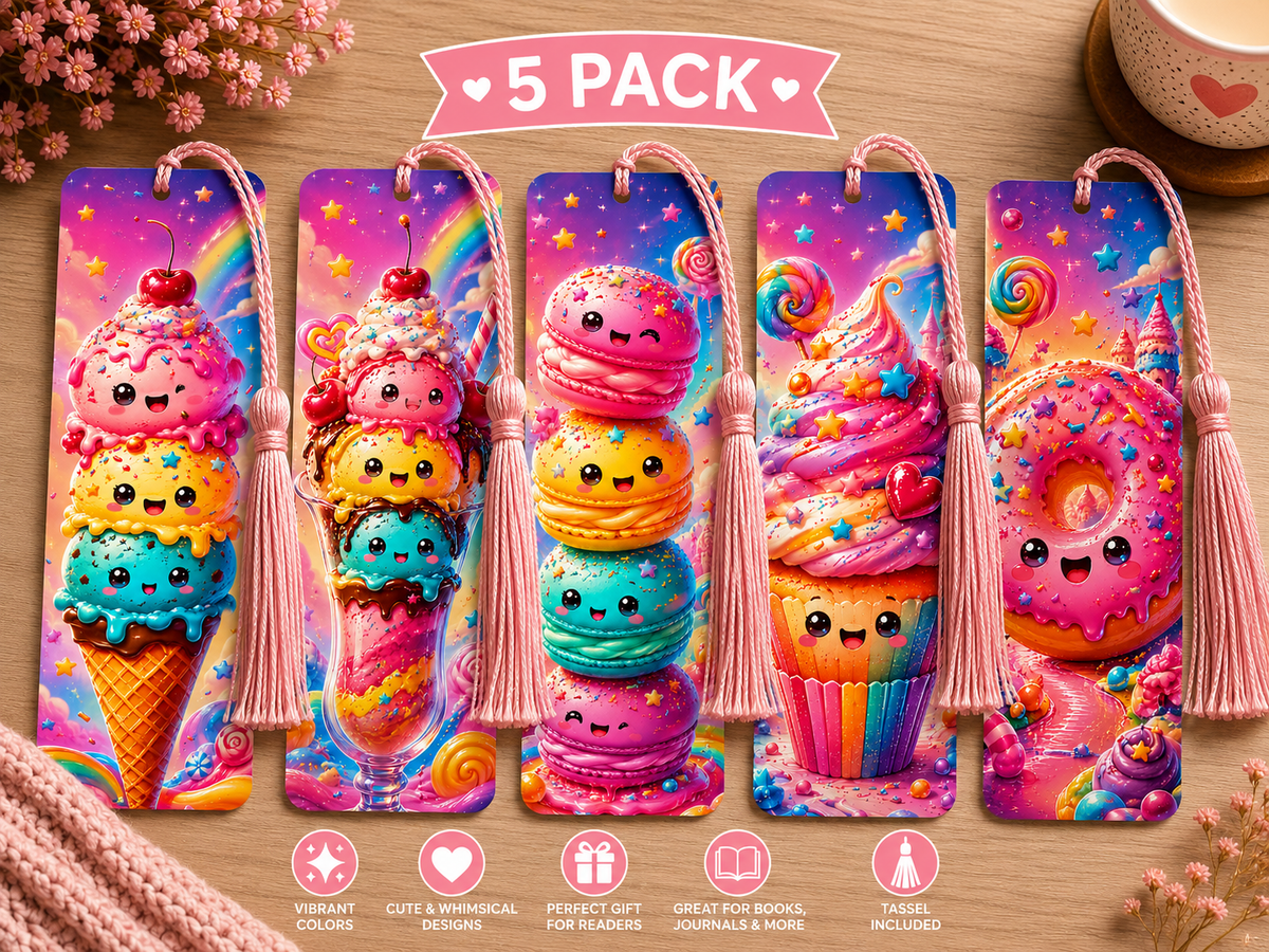 🍭 Whimsical Candyland Bookmark 5-Pack | Cute & Colorful Bookmarks