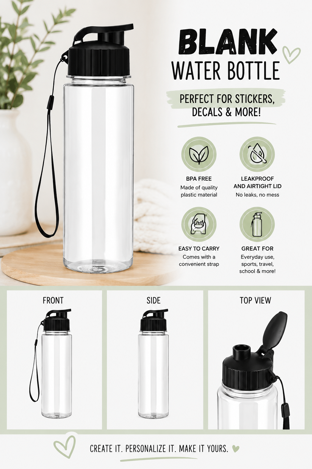 Blank Personalized Water Bottle – Perfect for Stickers & Custom Designs