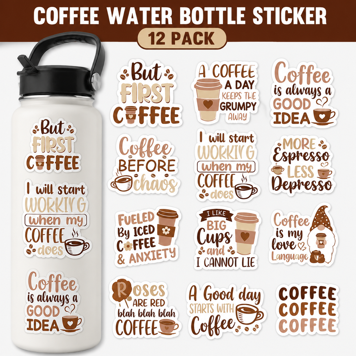 Coffee Lover 12-Pack Sticker Set