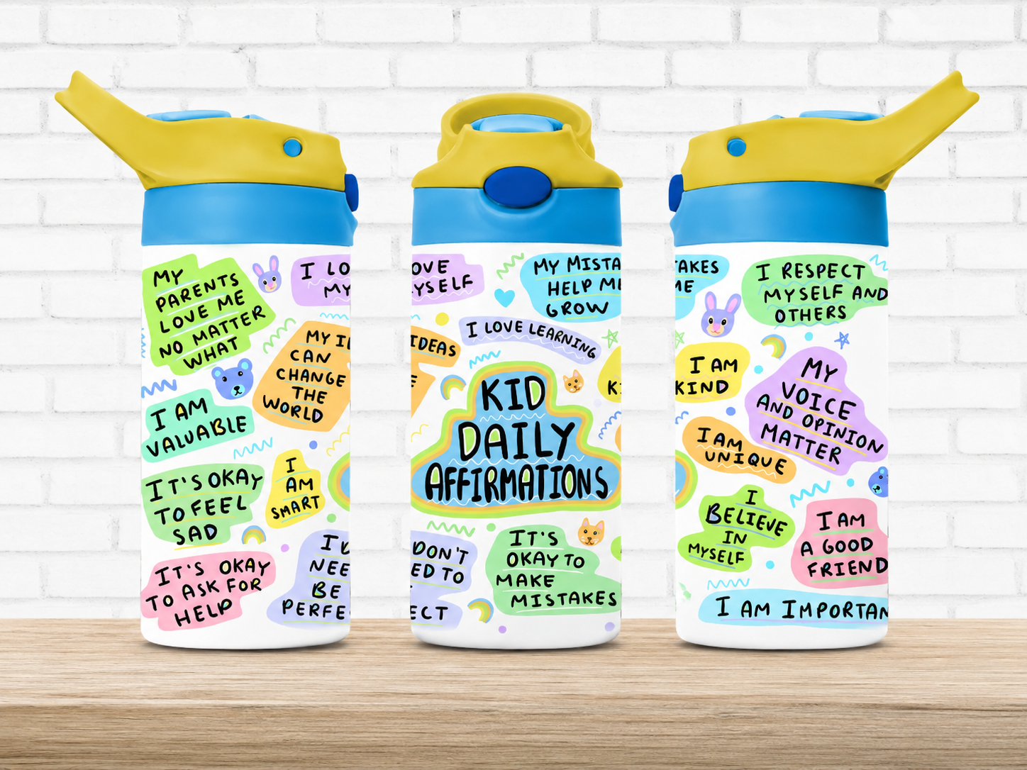 Kid Affirmation 12 OZ Water Bottle - Lid Color May Very