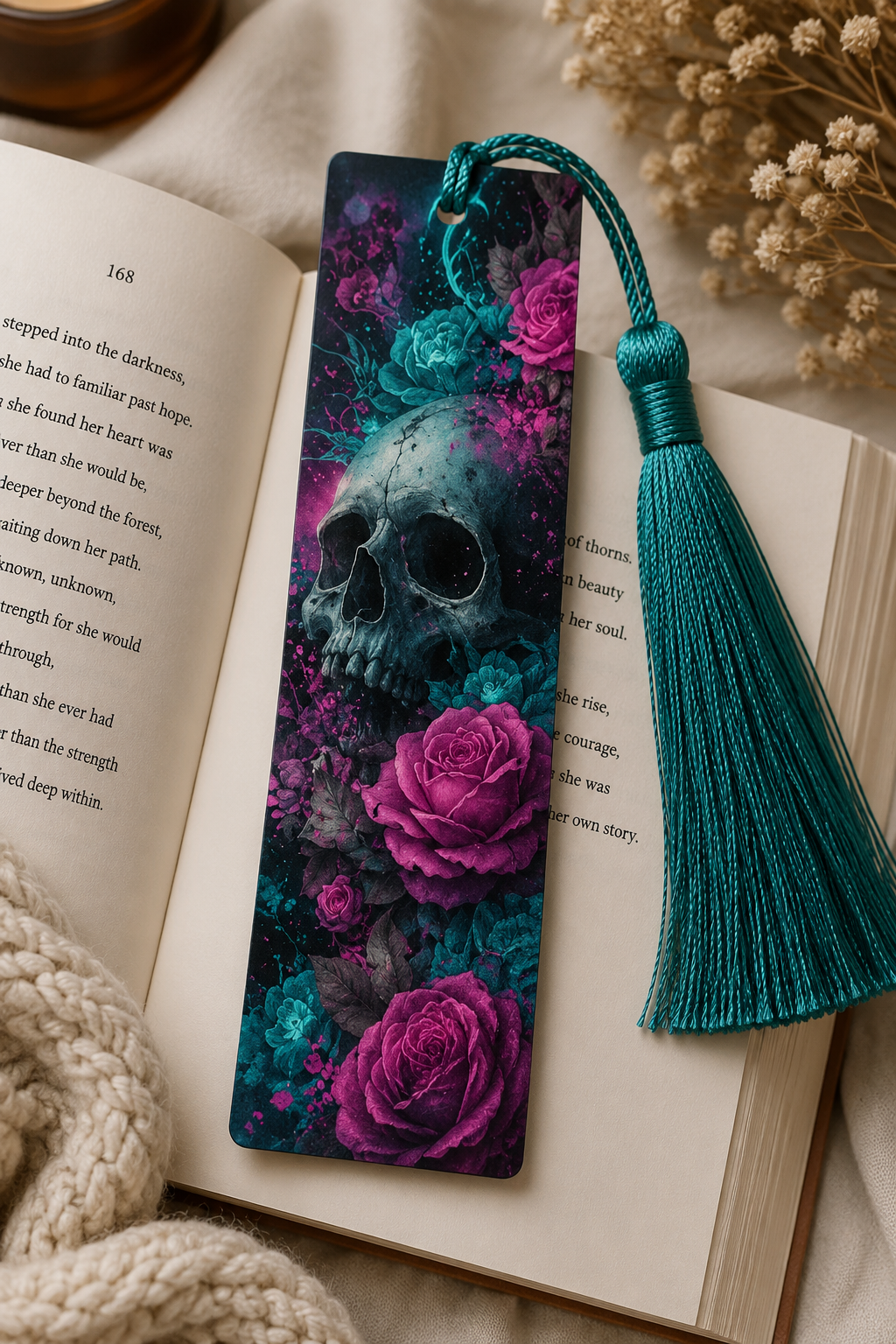 Goth Teal and Purple Skull Bookmark