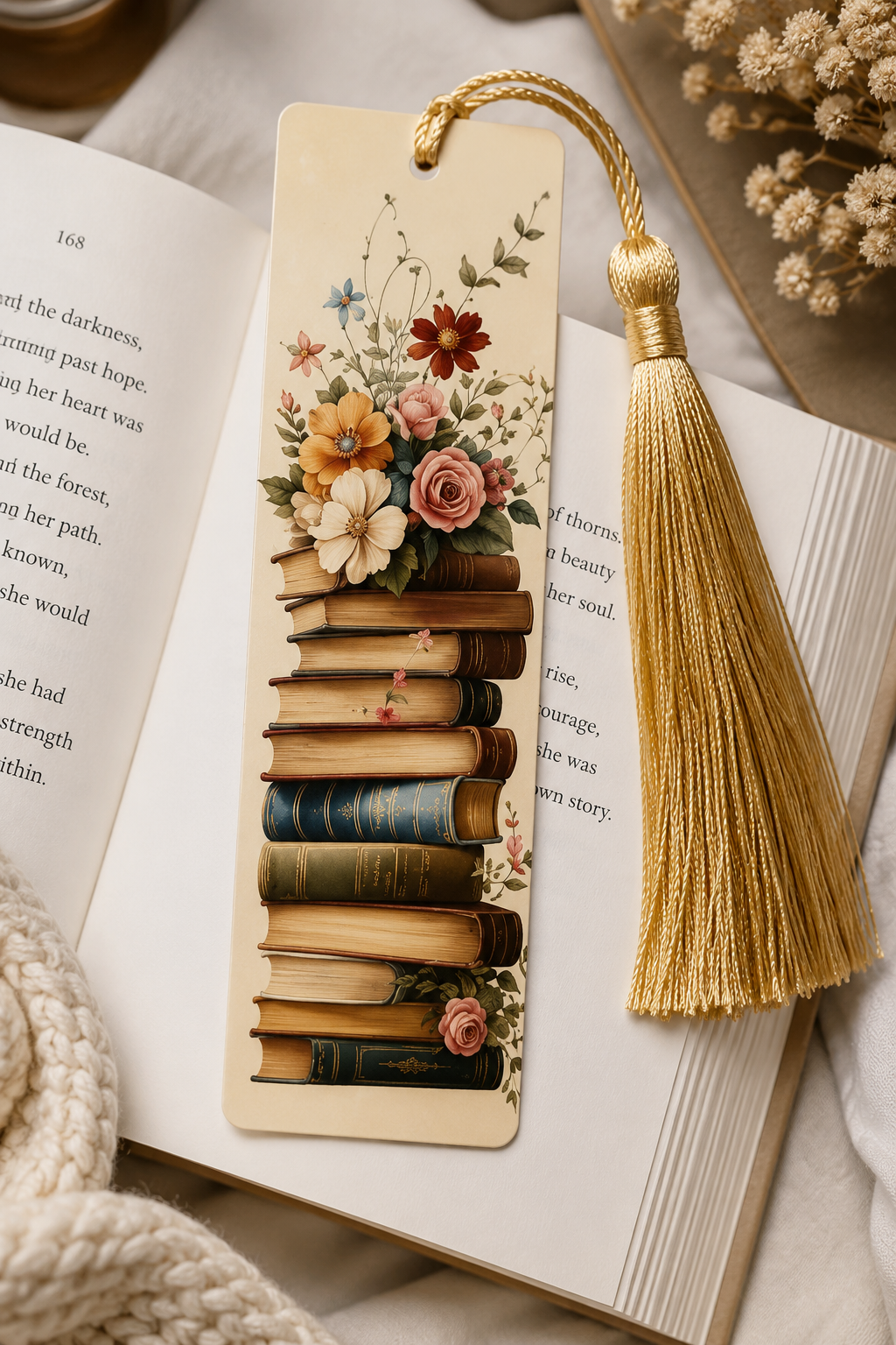 Floral Stacked Books Book Mark