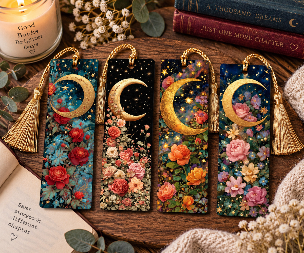 Love for Luna — Moonlit Floral Bookmark Set