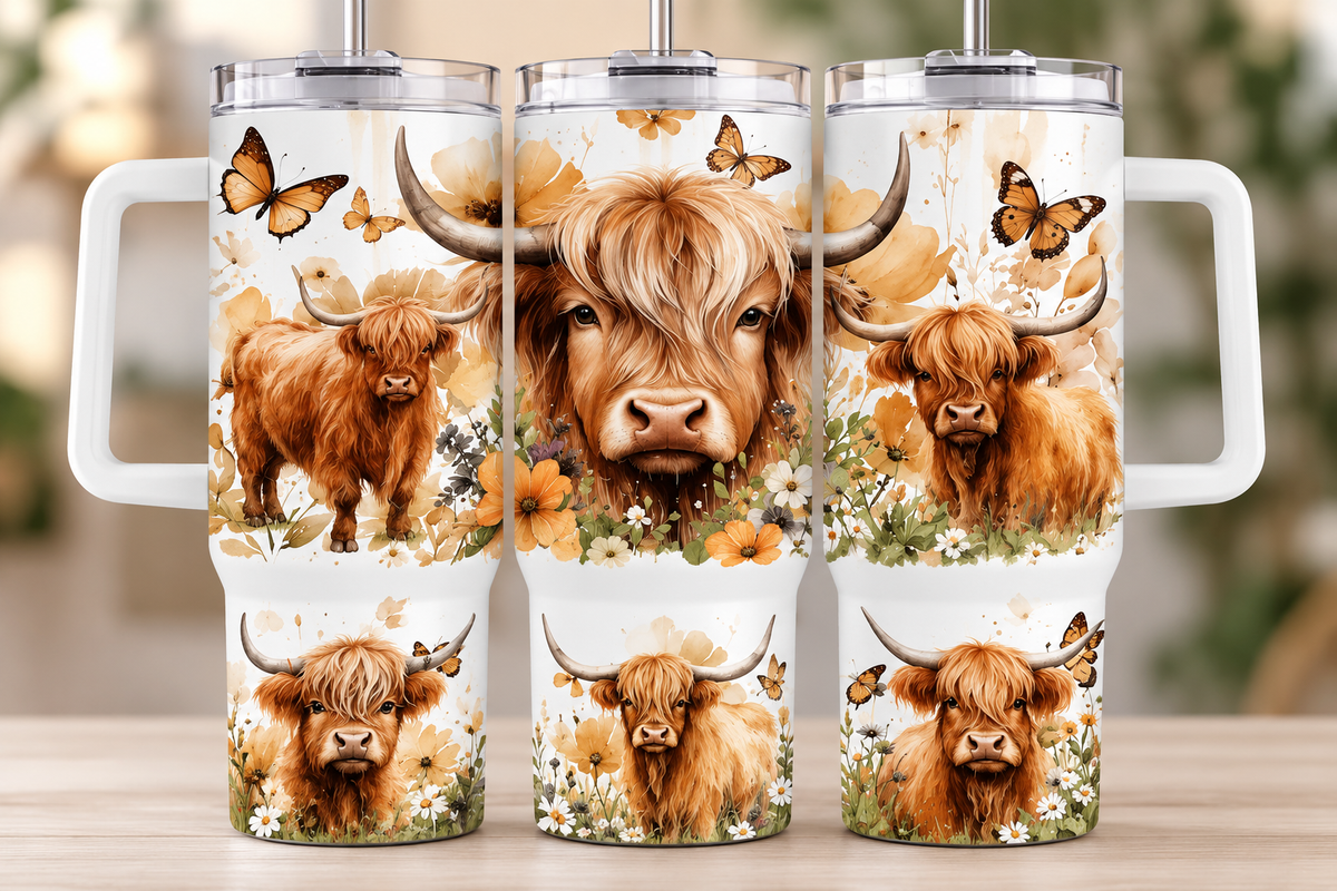 🐮 Highland Cow Meadow 40 oz Tumbler