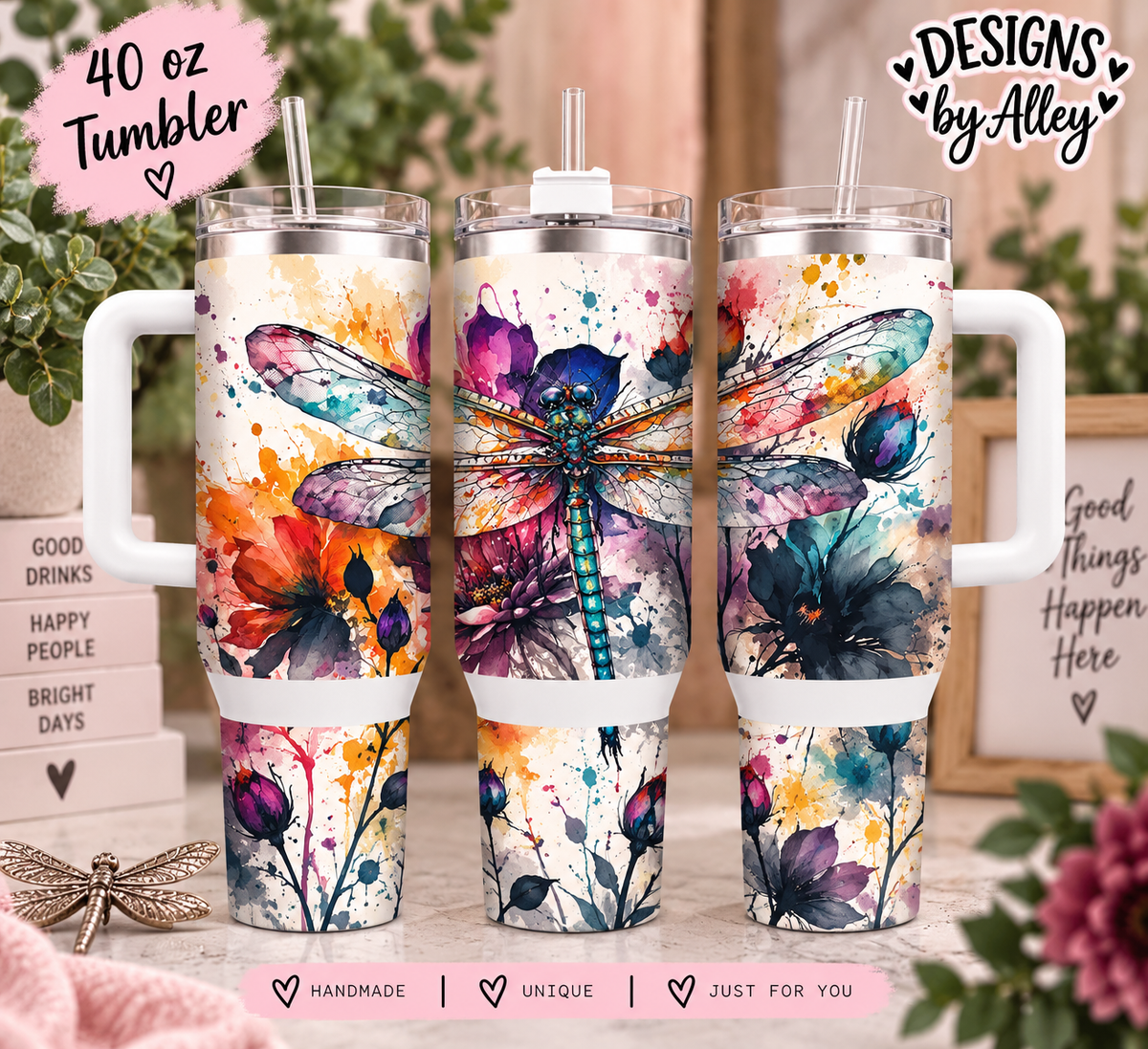 🦋 Watercolor Dragonfly 40 oz Tumbler