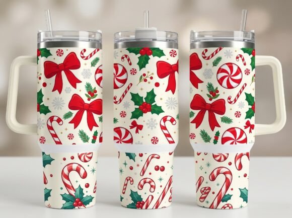 🎀 Christmas Bows & Candy Canes 40 oz Tumbler