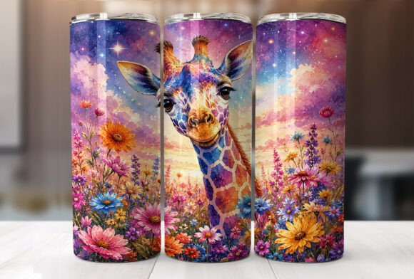 🌈 Colorful Giraffe & Wildflower Tumbler