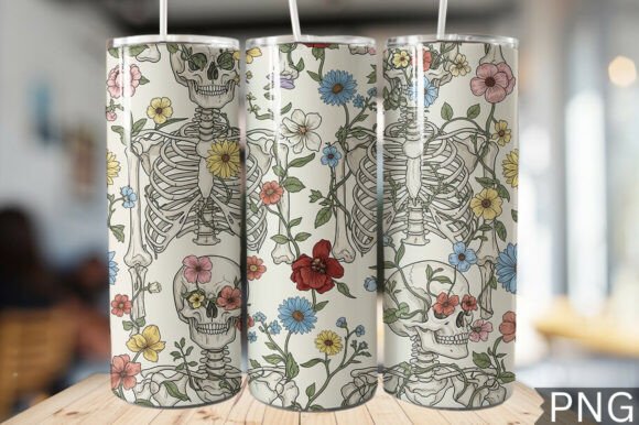 Gothic Floral Skeleton Tumbler