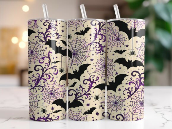 Gothic Purple Bat & Spiderweb Tumbler