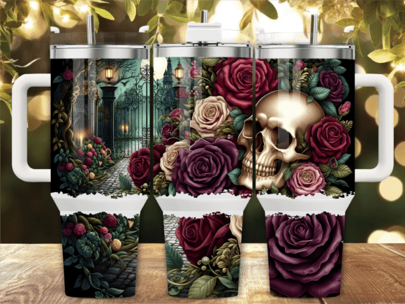 🥀 Gothic Roses & Skull 40 oz Tumbler