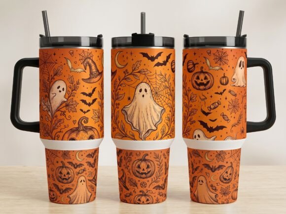 👻 Spooky Ghosts & Pumpkins 40 oz Tumbler