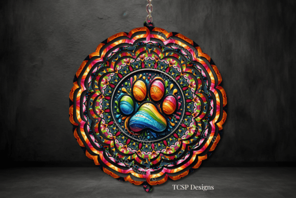 Rainbow Dog Paw Wind Spinner