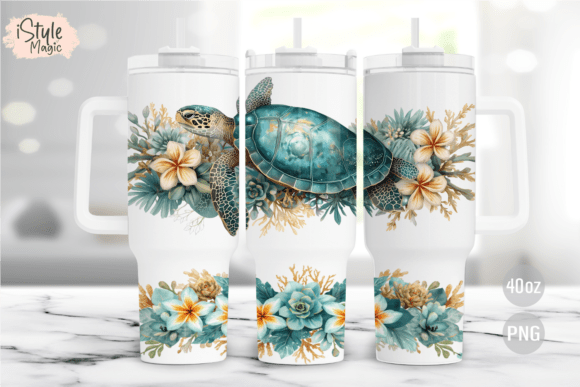 🐢🌊 Sea Turtle Floral Tumbler