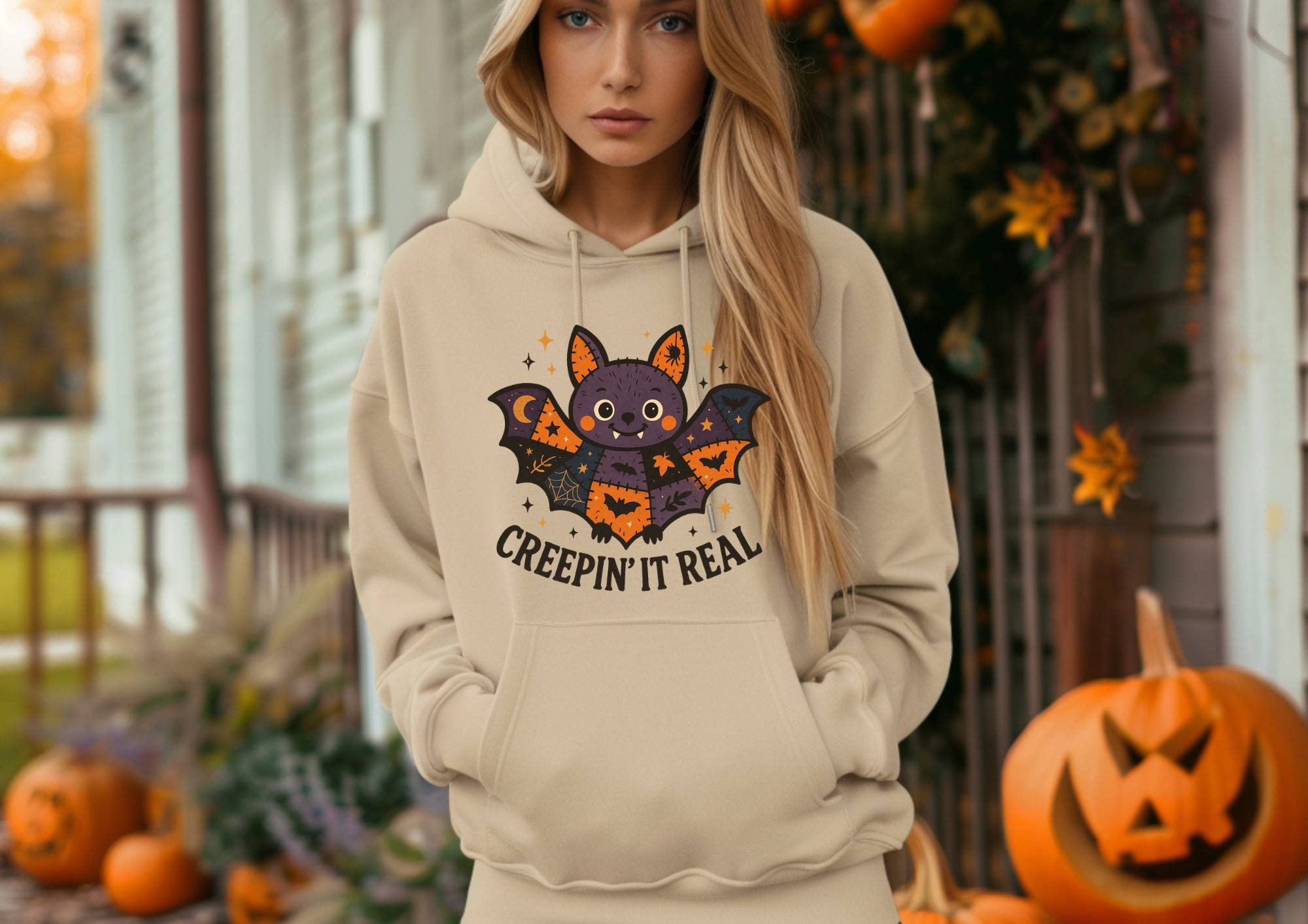Creeping it Real Patchwork Spooky Bat Hoodie