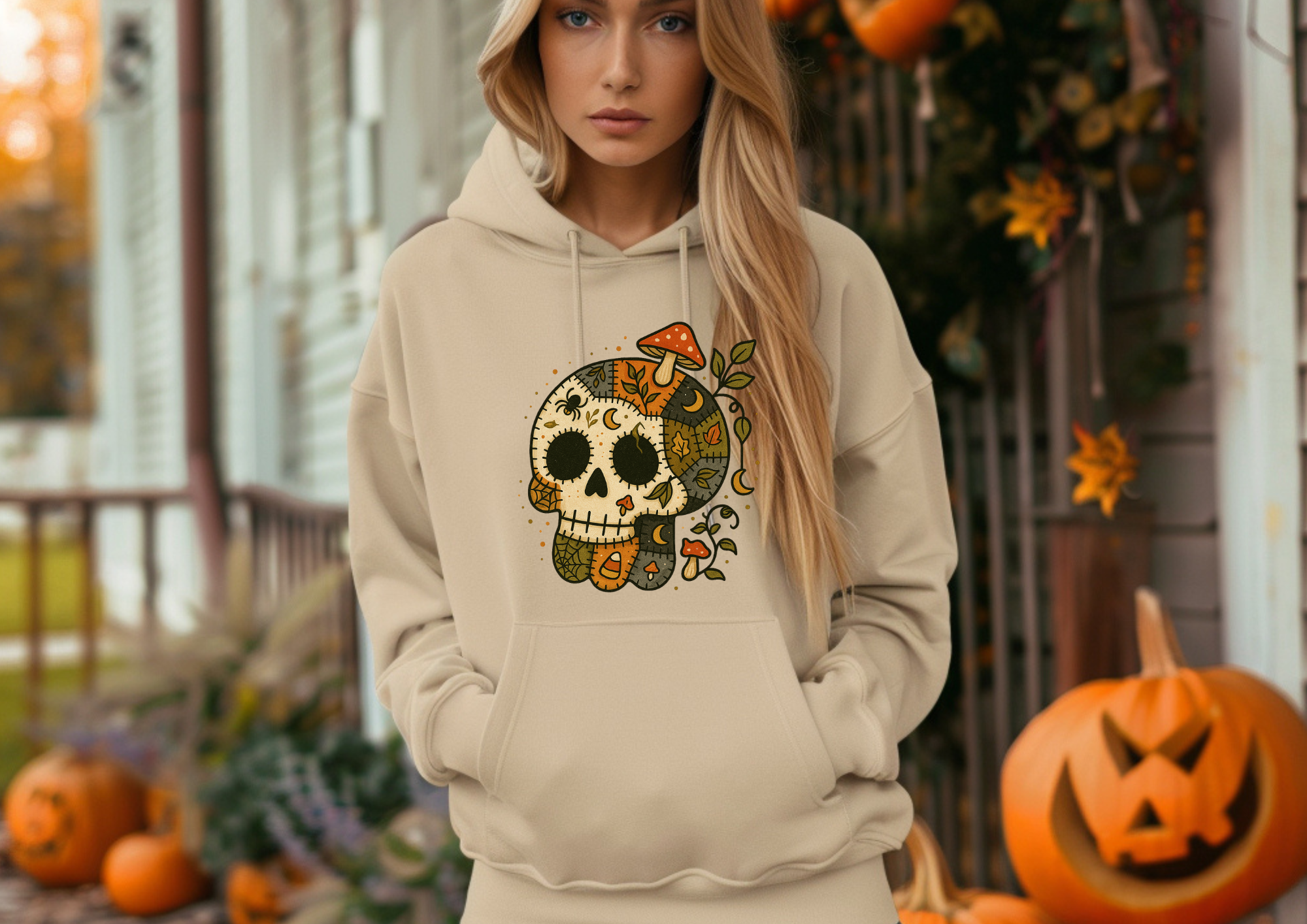 Cottagecore Patwork Skull Hoodie