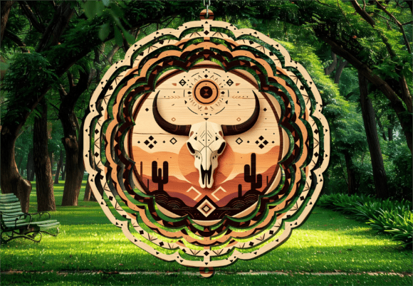 Western Skull Wind Spinner