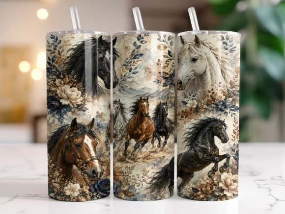 🐴 Wild & Free Floral Horses 20oz Tumbler