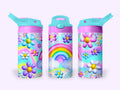 Puffy Rainbow and Flower  12 OZ Water Bottle - Lid Color May Very