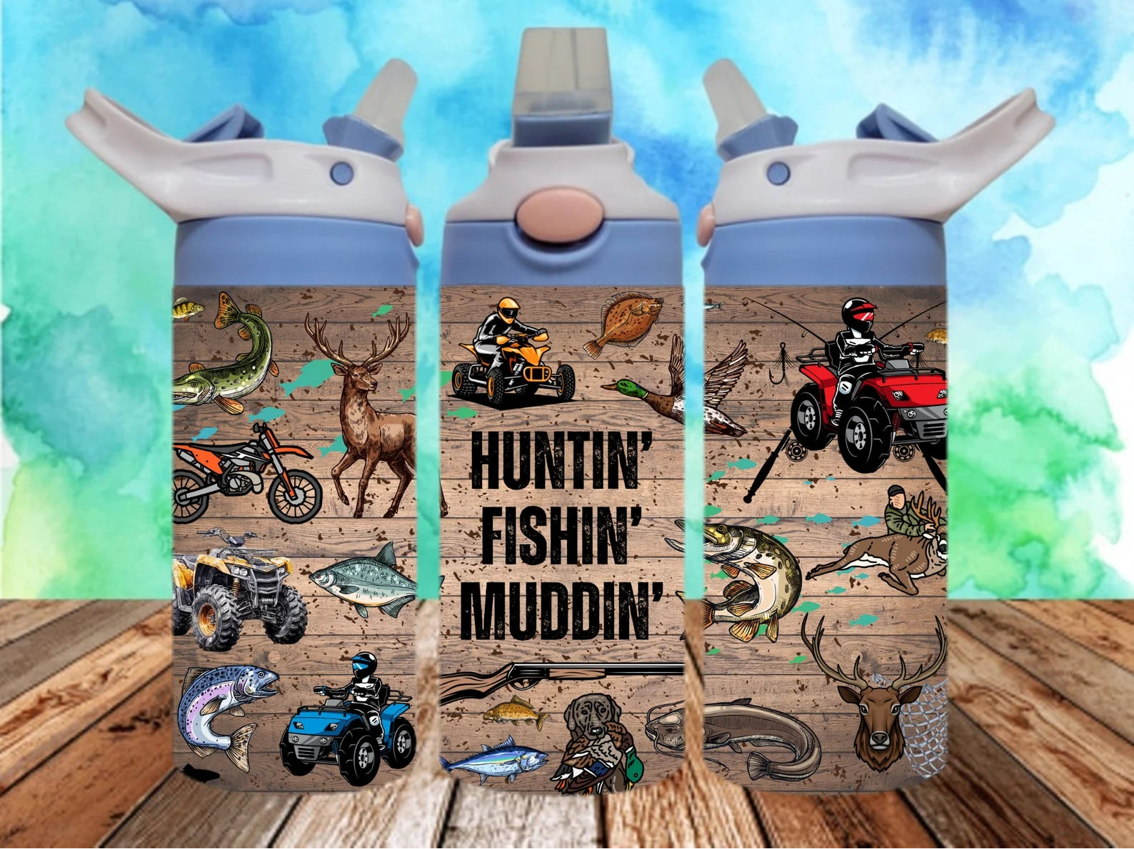 Muddin Fishin Huntin 12 OZ Water Bottle - Lid Color May Very