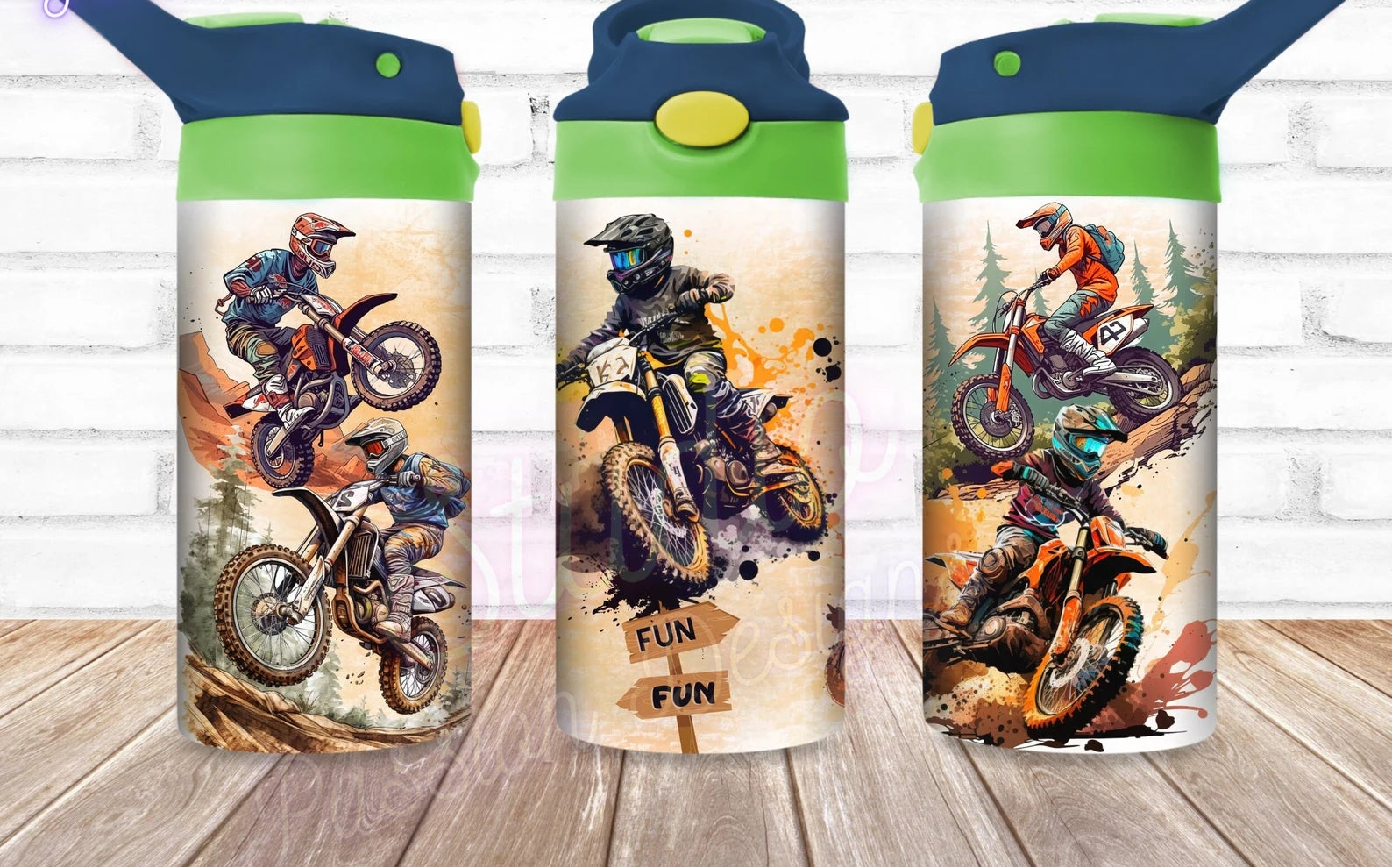 Dirt Bike 12 oz Water Bottle - Lid Color May Very
