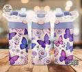 Purple Butterfly 12 oz Water Bottle - Lid Color May Vary